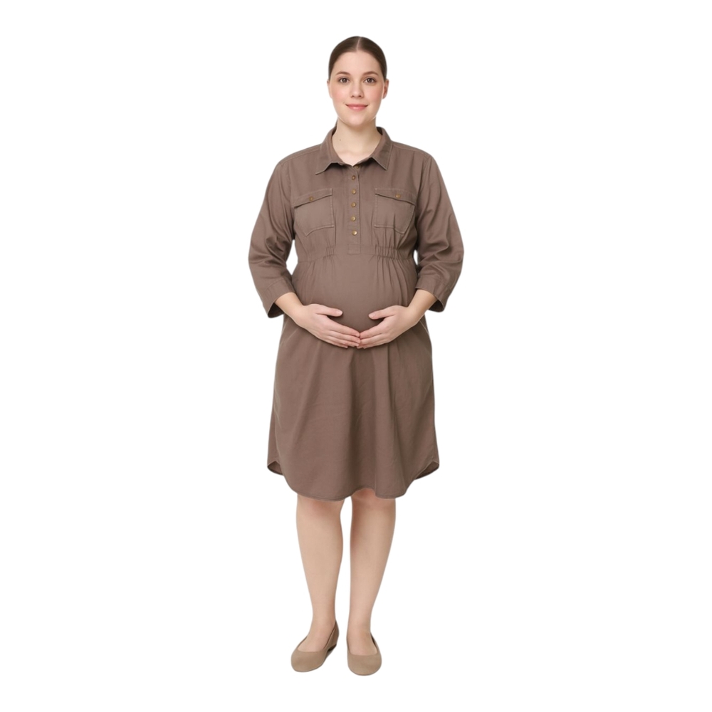 GAP Maternity Cocoa Brown LS Maternity Dress Size Large EUC